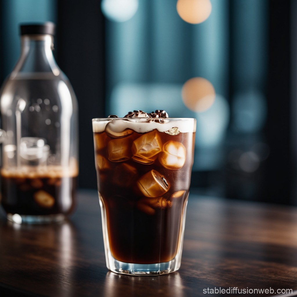 Refreshing cold brew coffee served over ice in a tall glass with condensation, perfect for hot summer days